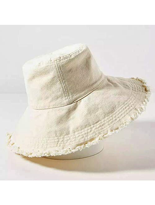 HZEYN Bucket Hats for Women Wide Brim Summer Travel Packable Cotton Bucket Beach Sun Hat UPF 50+