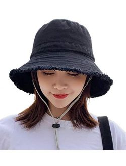 Epsion Women Sun Bucket Hat Cotton Hats Teens Girls Wide Brim Floppy Summer Beach Caps UPF 50+