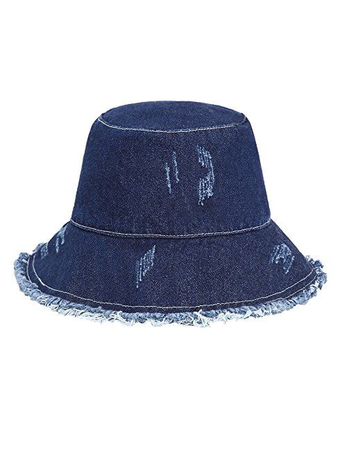 ZLYC Denim Bucket Hats for Women Men Summer Trendy Washed Cotton Beach Sun Hat