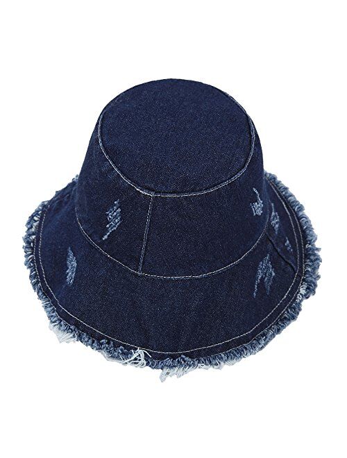 ZLYC Denim Bucket Hats for Women Men Summer Trendy Washed Cotton Beach Sun Hat