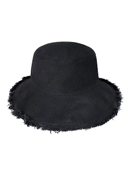 CHOK.LIDS Frayed Bucket Hats for Women Men Unisex Trendy Washed Cotton Floppy Wide Brim Boonie Outdoor Summer Beach Headwear