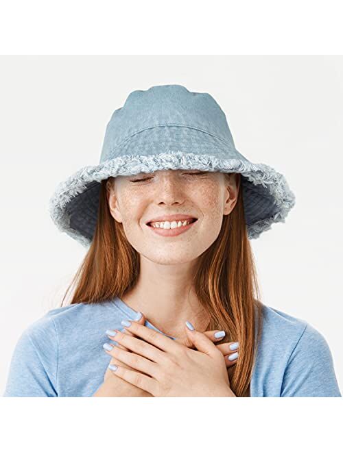 CHOK.LIDS Frayed Bucket Hats for Women Men Unisex Trendy Washed Cotton Floppy Wide Brim Boonie Outdoor Summer Beach Headwear