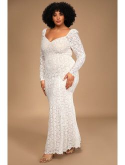 To Always Love White Lace Long Sleeve Mermaid Maxi Dress