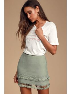 Sekera Sage Green Tassel Mini Skirt