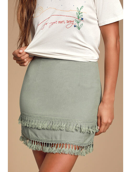 Lulus Sekera Sage Green Tassel Mini Skirt