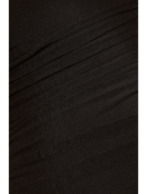 Lulus Modern Movement Black Mesh Ruched Mock Neck Mini Dress