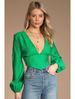 Mega Stunner Green Long Sleeve Backless Long Sleeve Crop Top