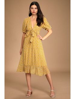 Anything Lovelier Yellow Floral Print Tiered Midi Dress