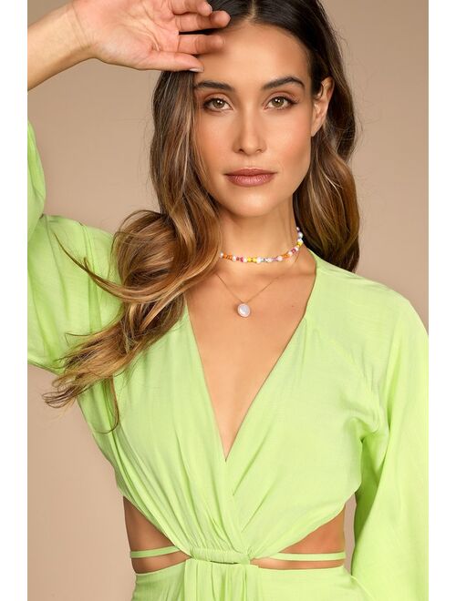 Lulus Countdown to Spring Lime Green Long Sleeve Cutout Mini Dress