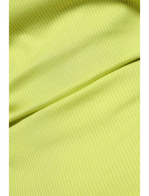 Lulus Made to Misbehave Lime Green Ribbed Scoop Back Ruched Mini Dress
