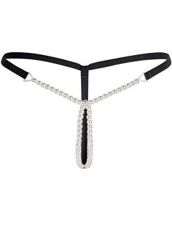 TAIKMD Women's Low Rise Brief Pearls Massage Chain G-String Underwear Thong