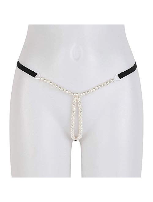 TAIKMD Women's Low Rise Brief Pearls Massage Chain G-String Underwear Thong