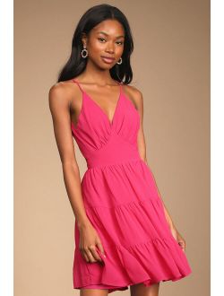 Being Your Sweetheart Magenta Tie-Back Tiered Midi Dress