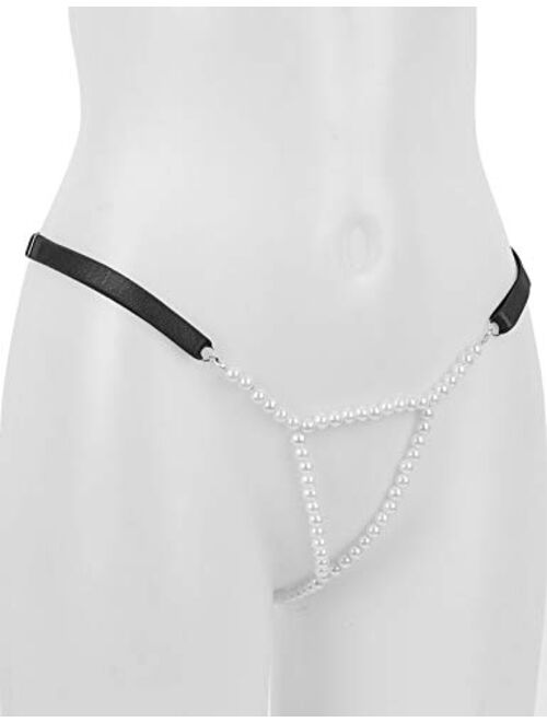 Freebily Women Stretchy Pearls Bikini Intimate Massage Chain G-String T Back Thongs Tangas Underwear