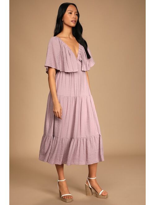 Lulus Breeze to Be Mauve Purple Short Sleeve Tiered Midi Dress