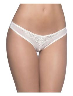 Oh La La Cheri Women's Crotchless Thong Underwear with Pearls and Venise Detail