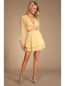 Sunny Sensation Light Yellow Tiered Mini Skirt