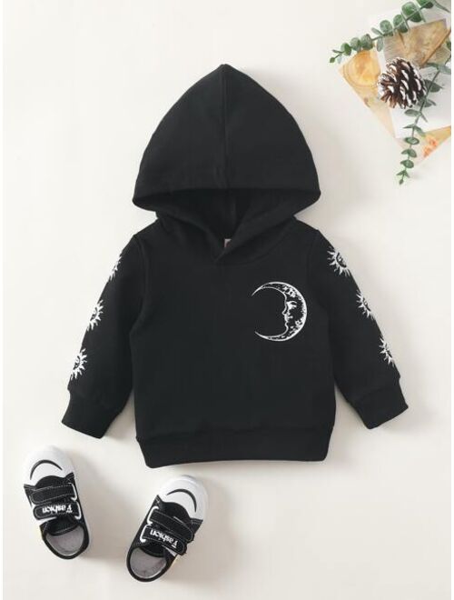 Shein Baby Moon & Sun Print Long Sleeve Spring Hoodie