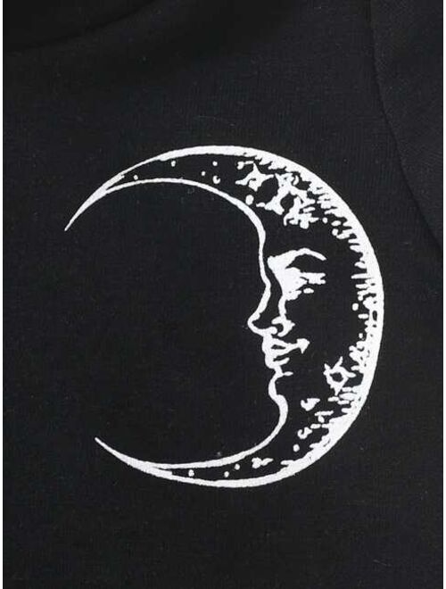 Shein Baby Moon & Sun Print Long Sleeve Spring Hoodie