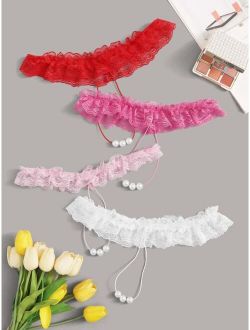 4pack Faux Pearl Ruffle Lace Panty Set