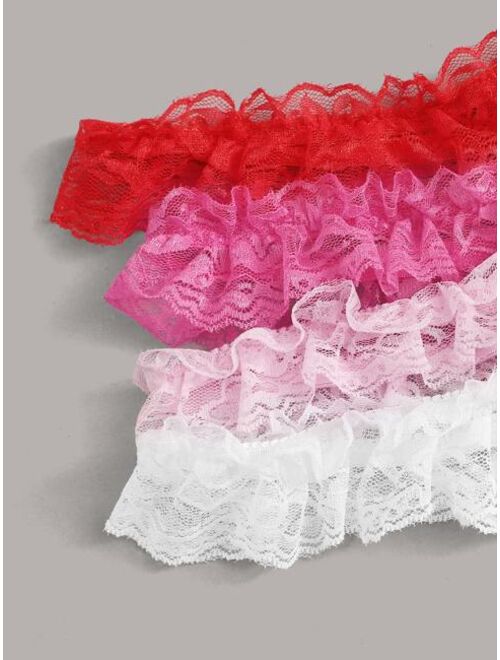 Shein 4pack Faux Pearl Ruffle Lace Panty Set
