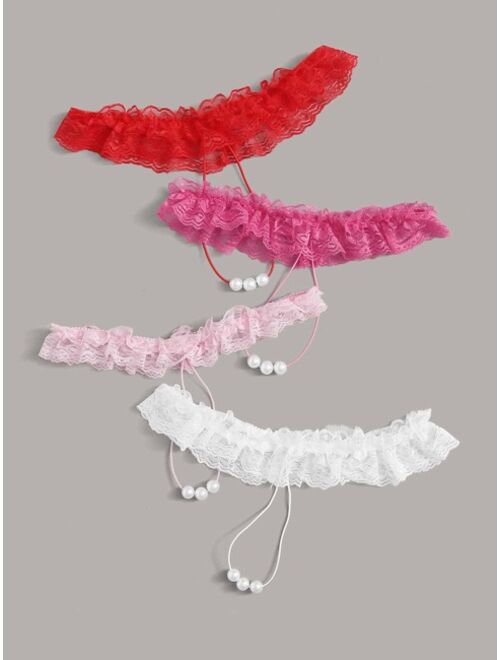 Shein 4pack Faux Pearl Ruffle Lace Panty Set