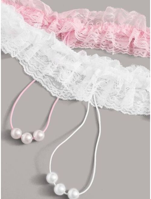 Shein 4pack Faux Pearl Ruffle Lace Panty Set