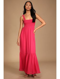 Wish Come True Pink Smocked Tie-Back Maxi Dress