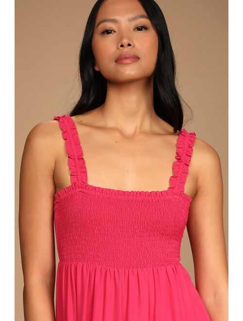 Lulus Wish Come True Pink Smocked Tie-Back Maxi Dress