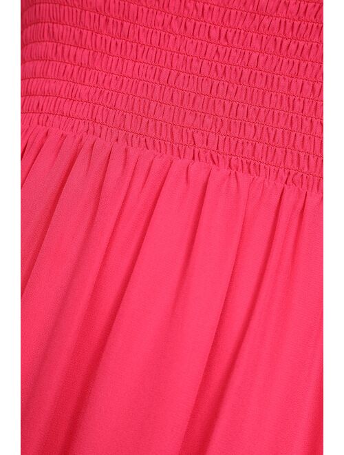 Lulus Wish Come True Pink Smocked Tie-Back Maxi Dress