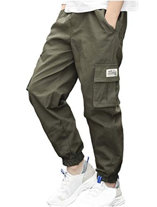 TLAENSON Boys Camo Cargo Joggers Pants Elastic Waist Casual Jogging Trousers Baggy Camouflage Cuffed Bottom 5-15 Years