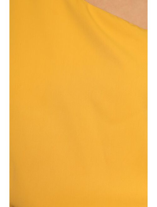 Lulus Stylin' Babe Mustard Yellow One-Shoulder Cowl Back Bodysuit