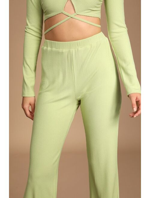 Lulus Freestyle 'Fit Light Green Ribbed Wide-Leg Lounge Pants