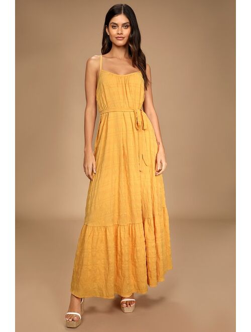 Lulus In the Sunlight Mustard Yellow Sleeveless Maxi Dress