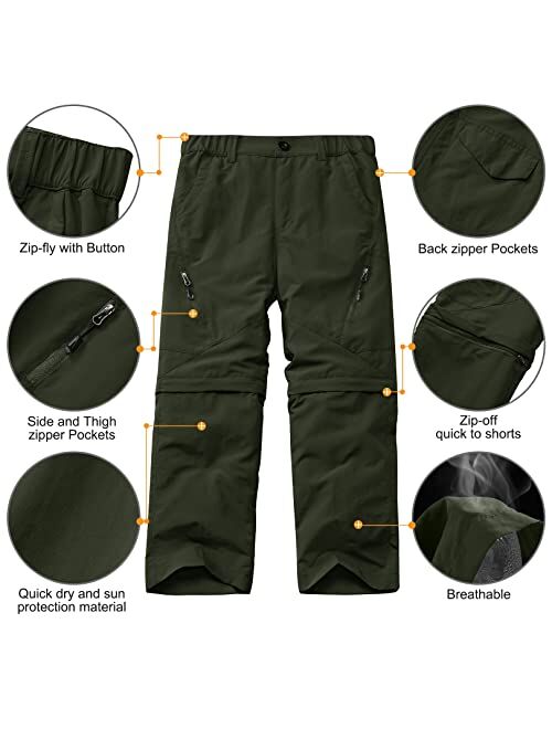 Linlon Kids' Cargo Pants, Boy's Casual Outdoor Quick Dry Waterproof Hiking Climbing Convertible Trousers