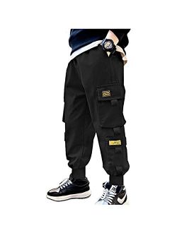 easyforever Boys' Cargo Jogger Pants Casual Sport Athletic Trousers Elastic Waist Overalls Sweatpants Cuffed Bottoms