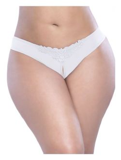 Oh La La Cheri Plus Size Crotchless Thong with Pearls and Venise Detail