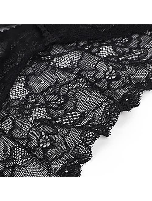 PERAMBRY Women's Lace Stretch Sexy Thong Crotchless Bikini Panties Bow Tie Breathable Fashionable