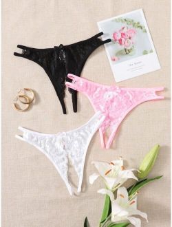 3pack Floral Lace Crotchless Panty Set