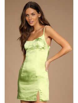 Found My Style Lime Green Satin Bustier Mini Dress