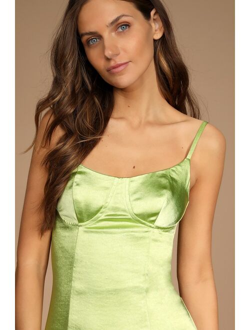 Lulus Found My Style Lime Green Satin Bustier Mini Dress