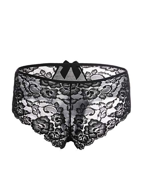 Buy VERANO Women's Crotchless Underwear Lace bow Briefs Panties Silky ...