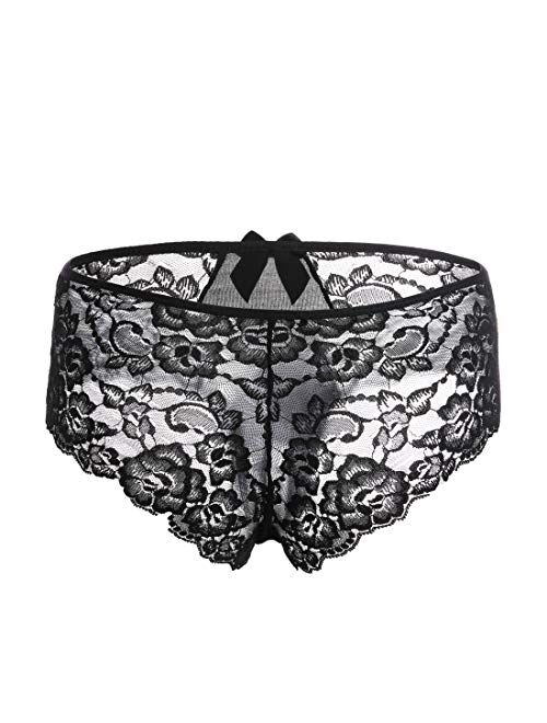 VERANO Women's Crotchless Underwear Lace bow Briefs Panties Silky Comfy Bikini