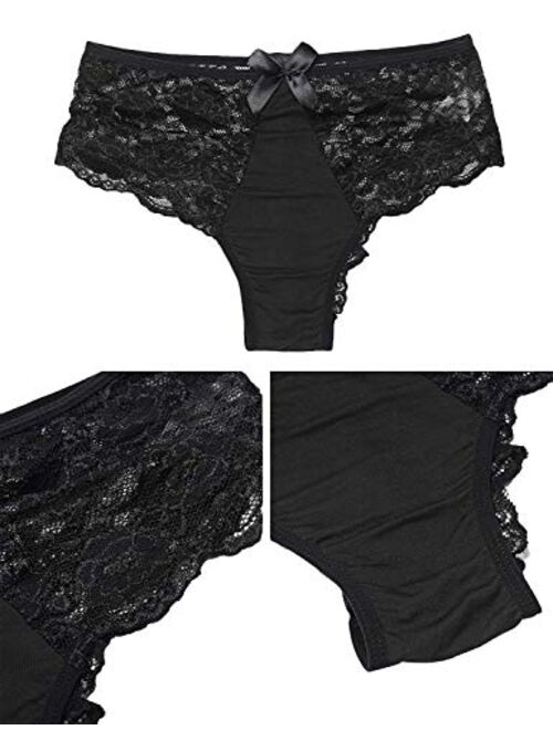 VERANO Women's Crotchless Underwear Lace bow Briefs Panties Silky Comfy Bikini