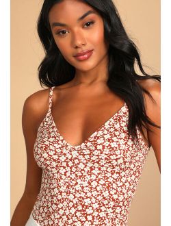 Each and Every Bloom Rust Brown Floral Print Sleeveless Bodysuit