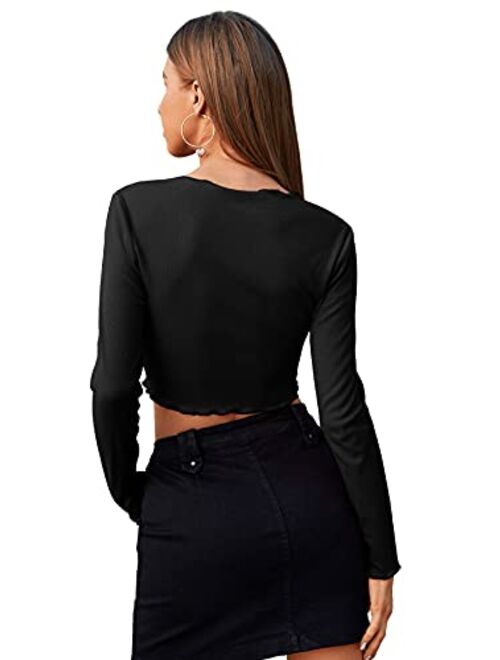 SweatyRocks Women's Tie Up Open Front Long Sleeve Crop Top T Shirt