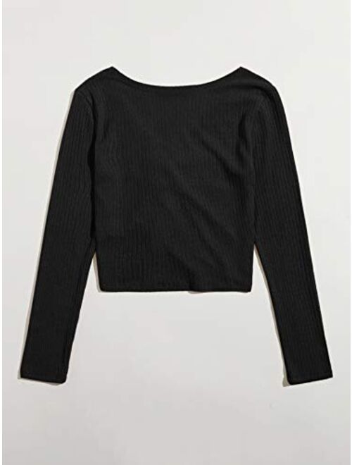 SweatyRocks Women's Long Sleeve V Neck Crop Top Drawstring Ruched Tee Shirt