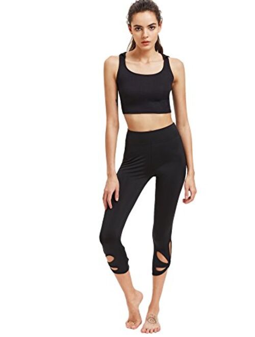 SweatyRocks Women's Mesh Panel Capri Leggings Workout Yoga Running Crop Pants
