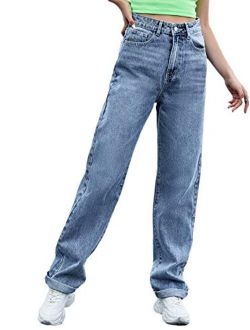 Women's Casual Boyfriend Jeans High Rise Denim Pants with Pocket
