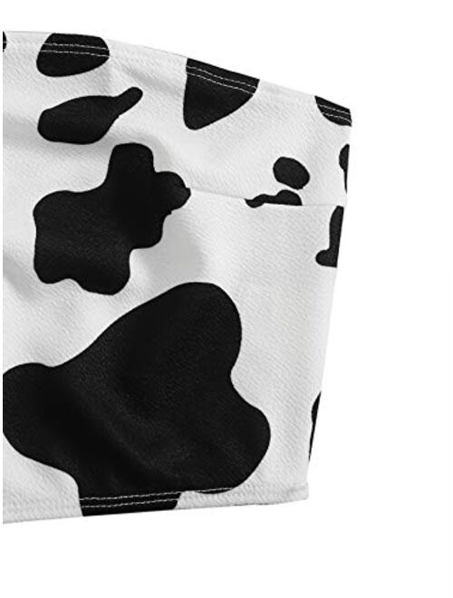 SweatyRocks Women's Sexy Crop Top Sleeveless Stretchy Cow Graphic Strapless Tube Top